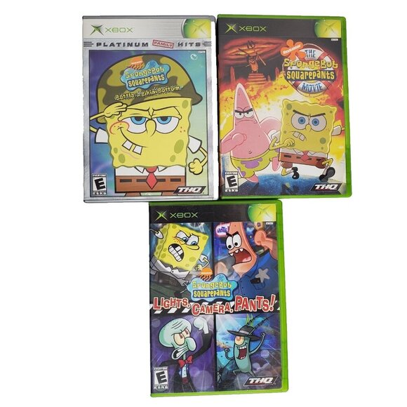 XBox Spongebob Squarepants Bundle Movie Lights Camera Action Battle Bikini Botto - Picture 1 of 10